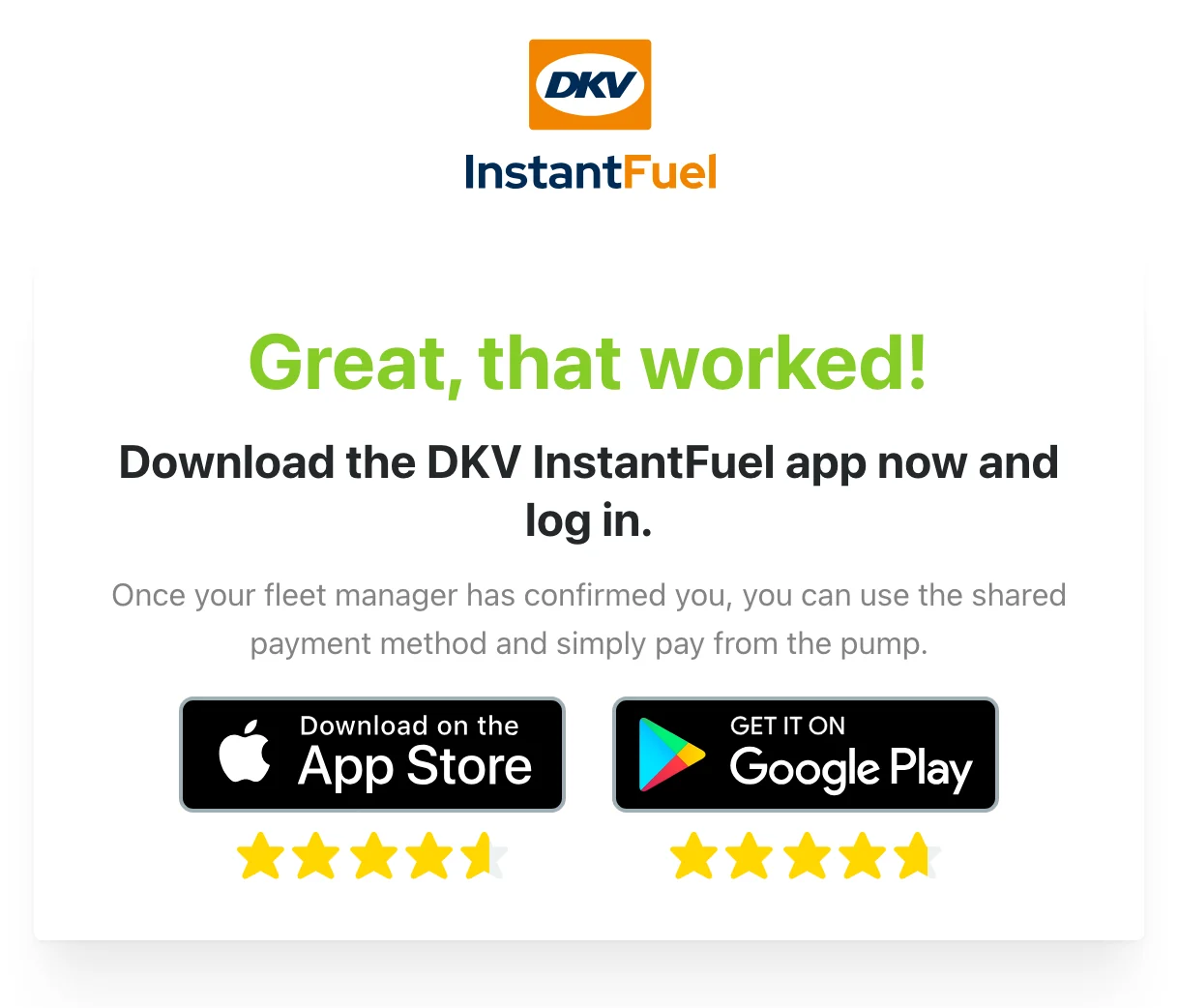 The app's confirmation screen “All done!” with App Store buttons.